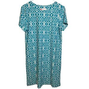 JUDE CONNALLY Blue White Geometric Pattern Shift Dress Womens Size Small